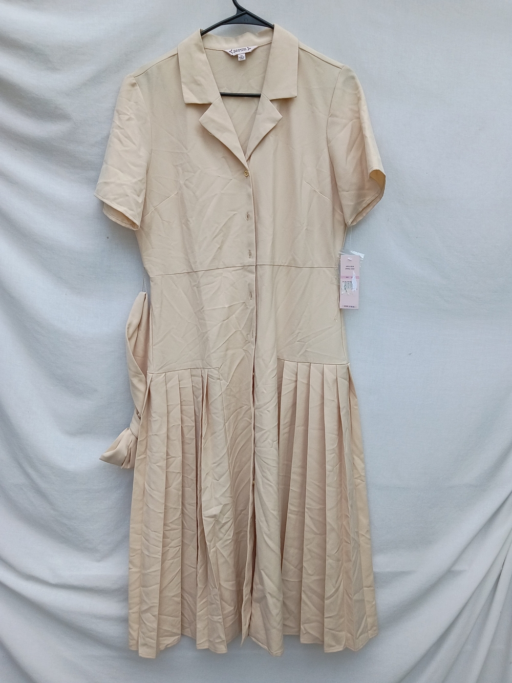 Nanette Lepore Cream Button-Front Pleated Belted Midi Shirt Dress Minimalist 10